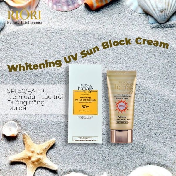 Kem Chống Nắng Nâng Tone Dưỡng Trắng Da SPF 50+/ PA+++ RIORI WHITENING UV SUN BLOCK CREAM 50G