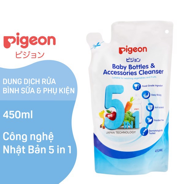 Nước rửa bình sữa, Dung Dịch Súc Rửa Bình Sữa &amp; Phụ Kiện Pigeon 200ml 450Ml/500ml, 700ml