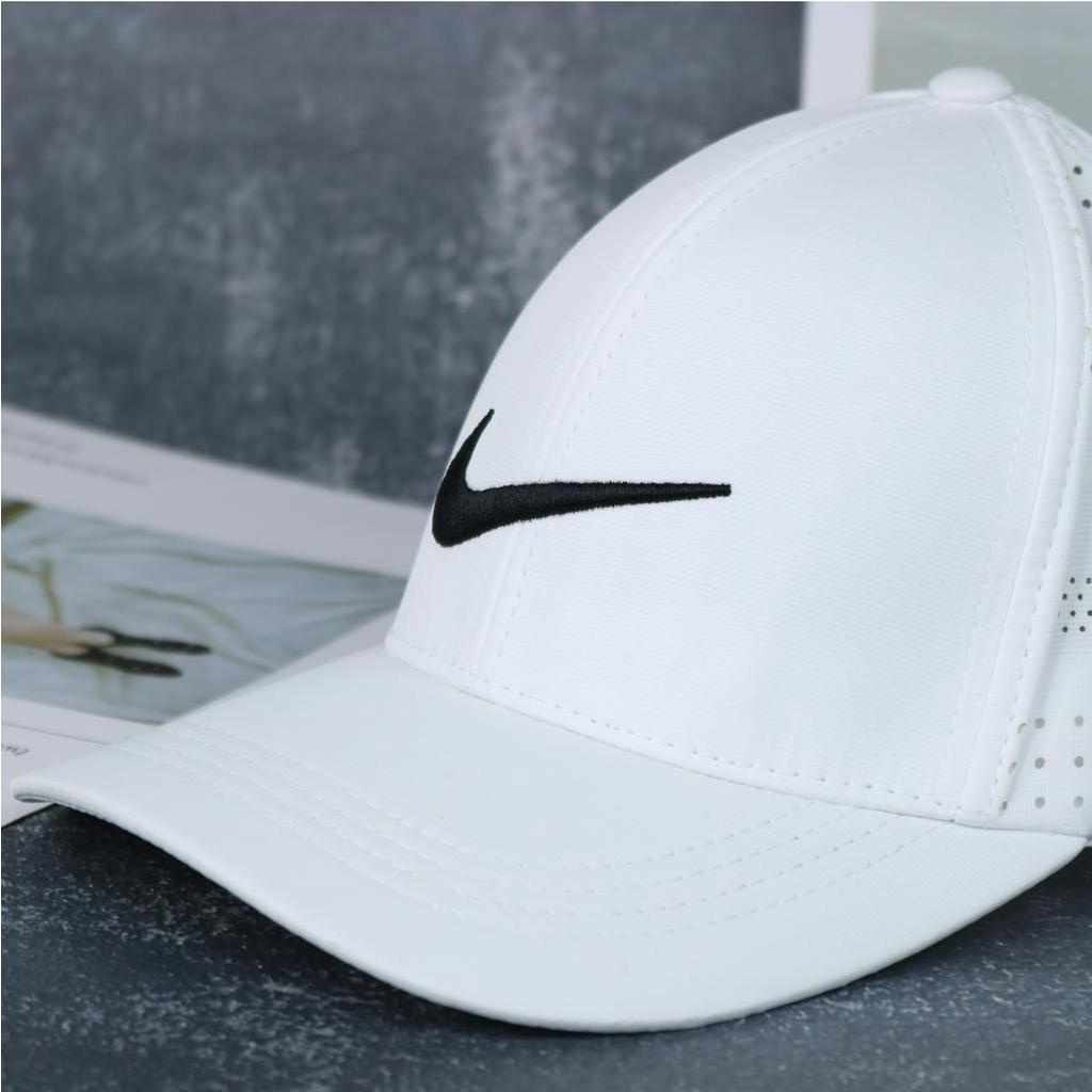 Mũ lưỡi trai nam nữ thêu logo Ni.ke vải dù cao cấp Hàn Quốc, nón kết thể thao lỗ siêu thoáng mát - màu trắng năng động