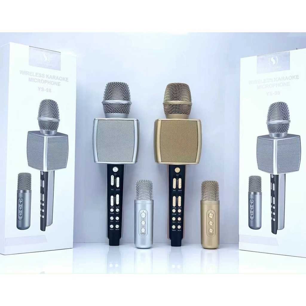 Bộ Micro Karaoke bluetooth YS98 song ca được, micro không dây kèm loa bluetooth âm bass chuẩn hàng xịn