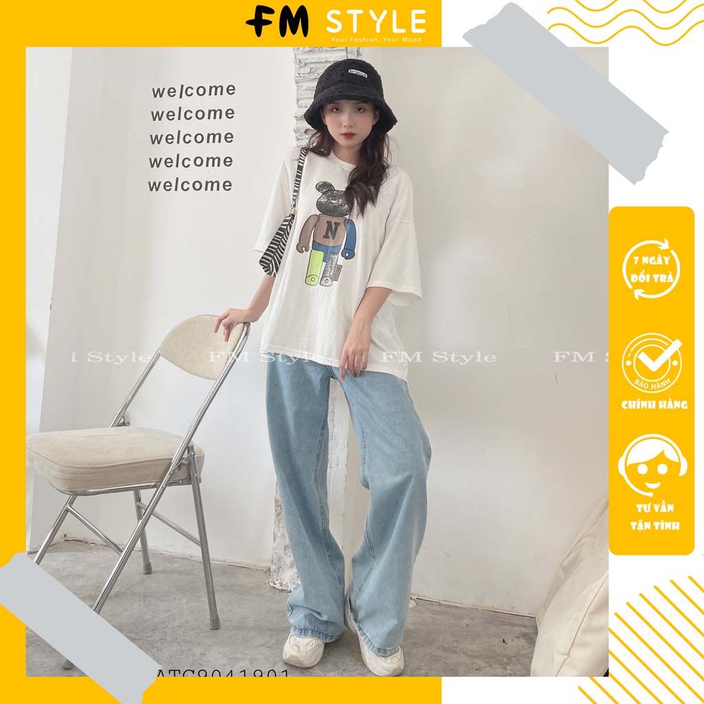 Áo thun form rộng nữ FM Style tay lỡ oversize hoạ tiết gấu bear freesize phong cách Hàn Quốc Ulzzang 211019100