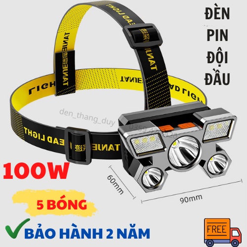 Đèn Pin Siêu Sáng, Đèn Pin Đội Đầu Đeo Trán 5 Bóng Led, ĐÈN DUY THẮNG