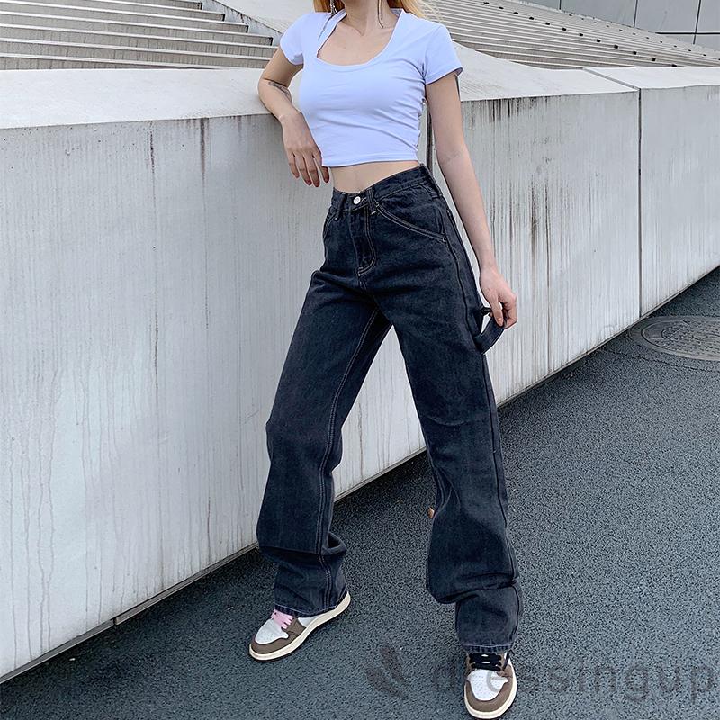 Quần Denim Lưng Cao Phong Cách Hàn Quốc Trẻ Trung Dành Cho Nữ