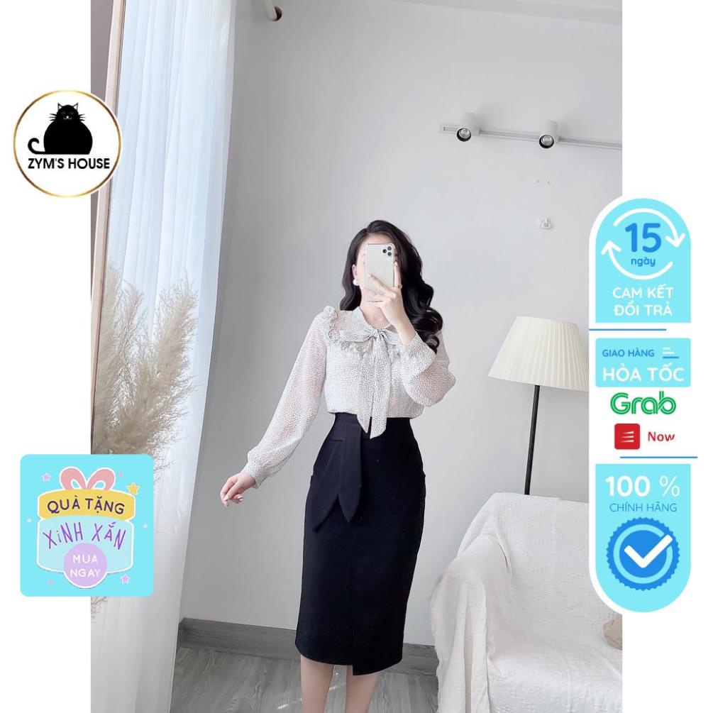 Áo Sơ Mi Công Sở Thiết Kế Bèo Viền Buộc Nơ Cổ Hoạ Tiết Chấm Bi Zym's House - K169