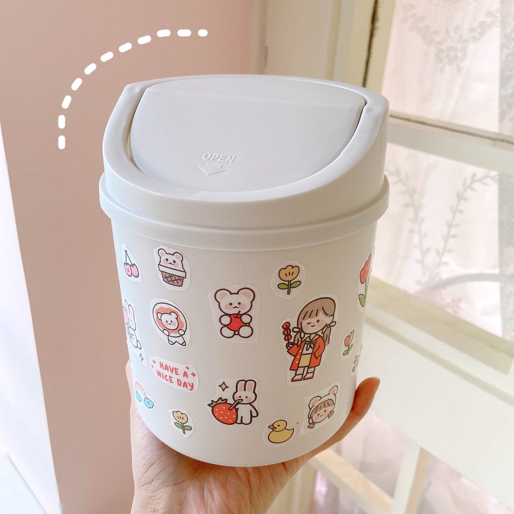 Thùng rác mini để bàn decor văn phòng Tặng kèm miếng dán sticker