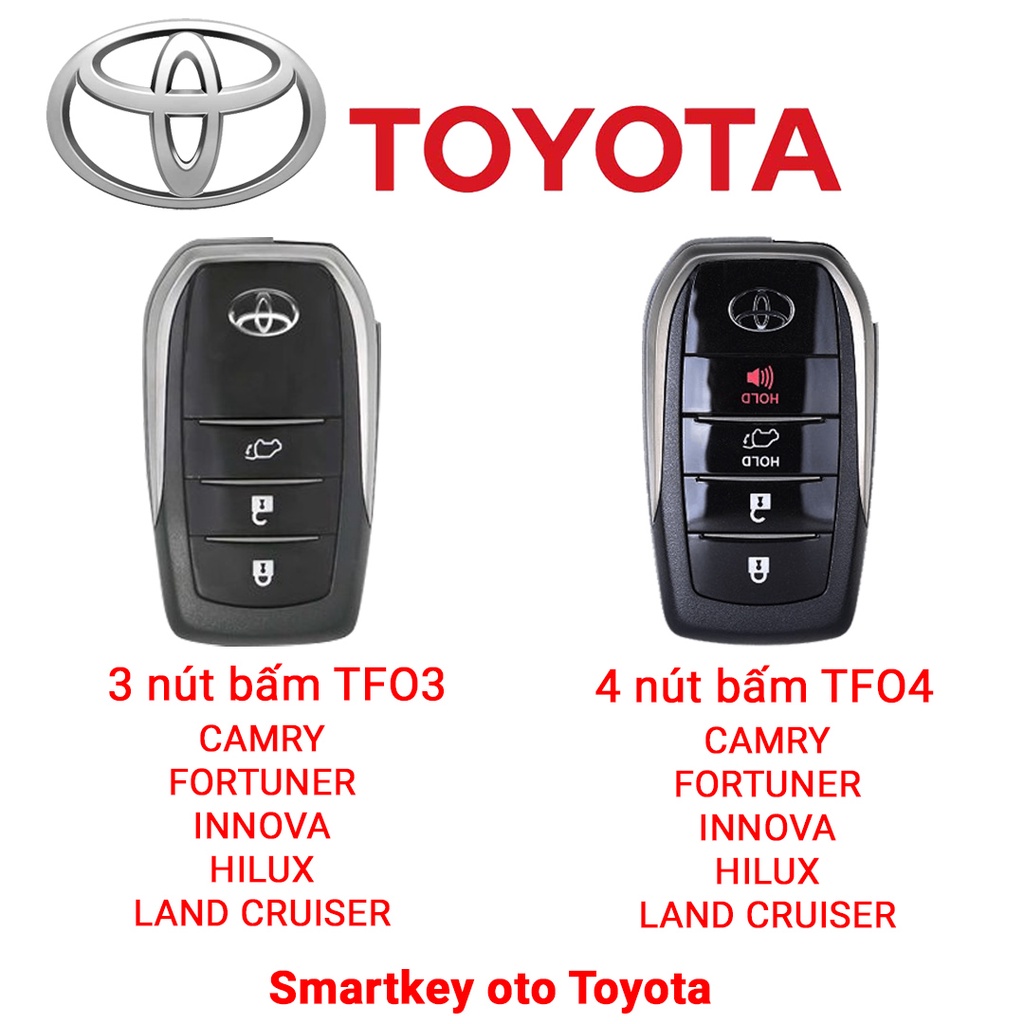 Bao da bọc chìa khóa smartkey ô tô Toyota Camry Fortuner Innova Hilux Land Cruiser mẫu mới khâu tay móc đen TFO