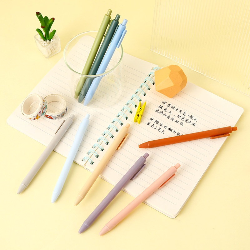 Combo 5 bút gel bấm lò xo ngòi đạn 0.5mm mực đen macaron Béo shop vỏ nhiều màu retro viết êm mực ra đều nhanh khô B31