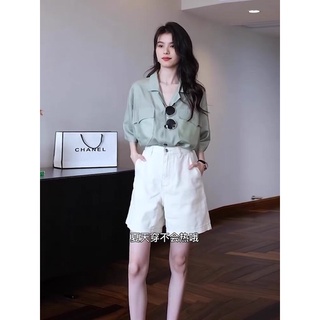 Áo sơ mi lụa nắp túi xanh ngọc