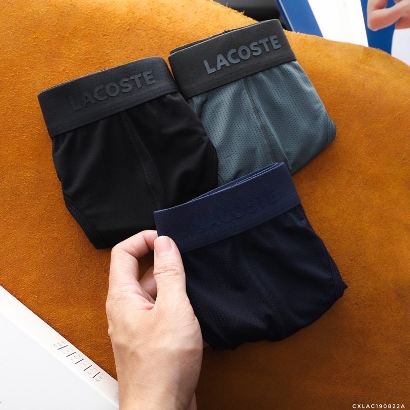 Hộp 3  Quần Lót  Nam TAM GIÁC LACOSTE Có Cửa Vải Lụa Mát 4 Chiều Cực Mịn hàng xuất xịn