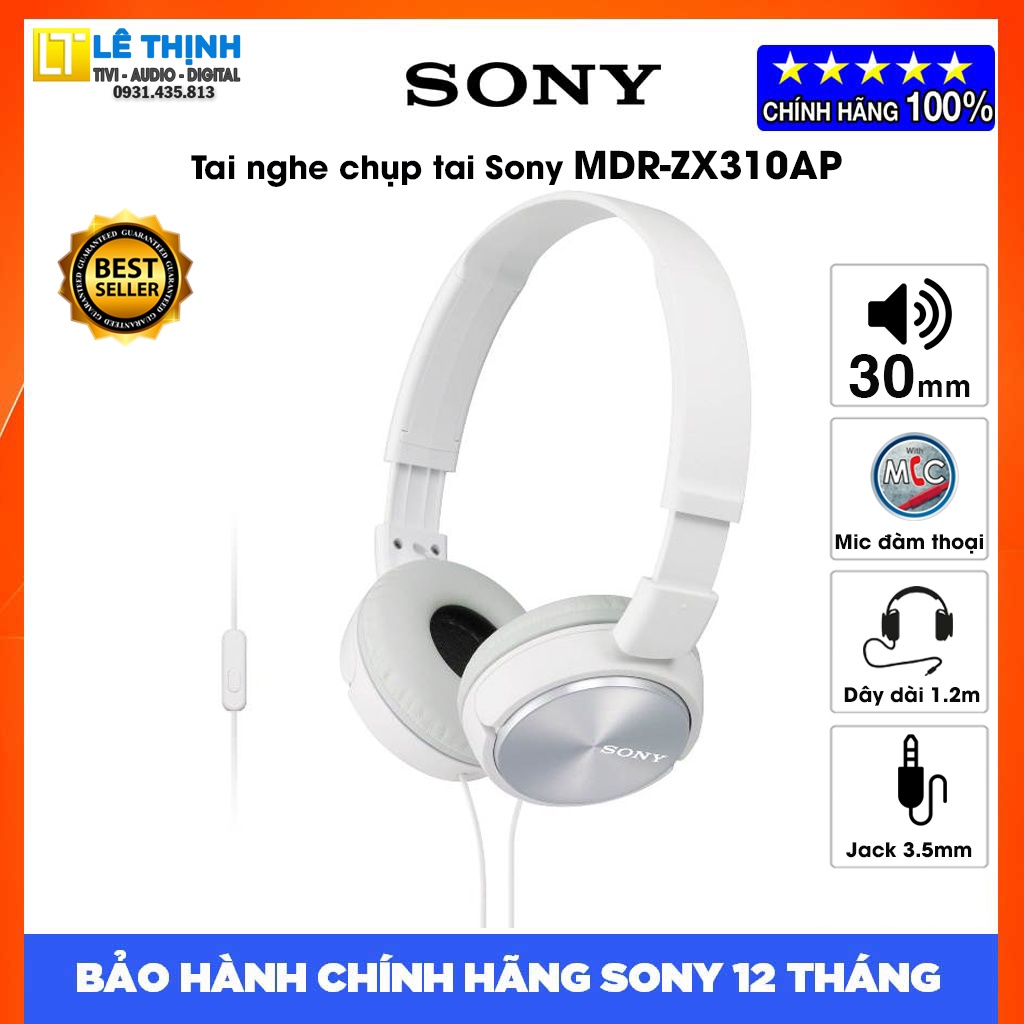 Tai nghe Sony MDR-ZX310AP (Trắng) | Hãng phân phối | Bảo hành chính hãng 12 tháng toàn quốc