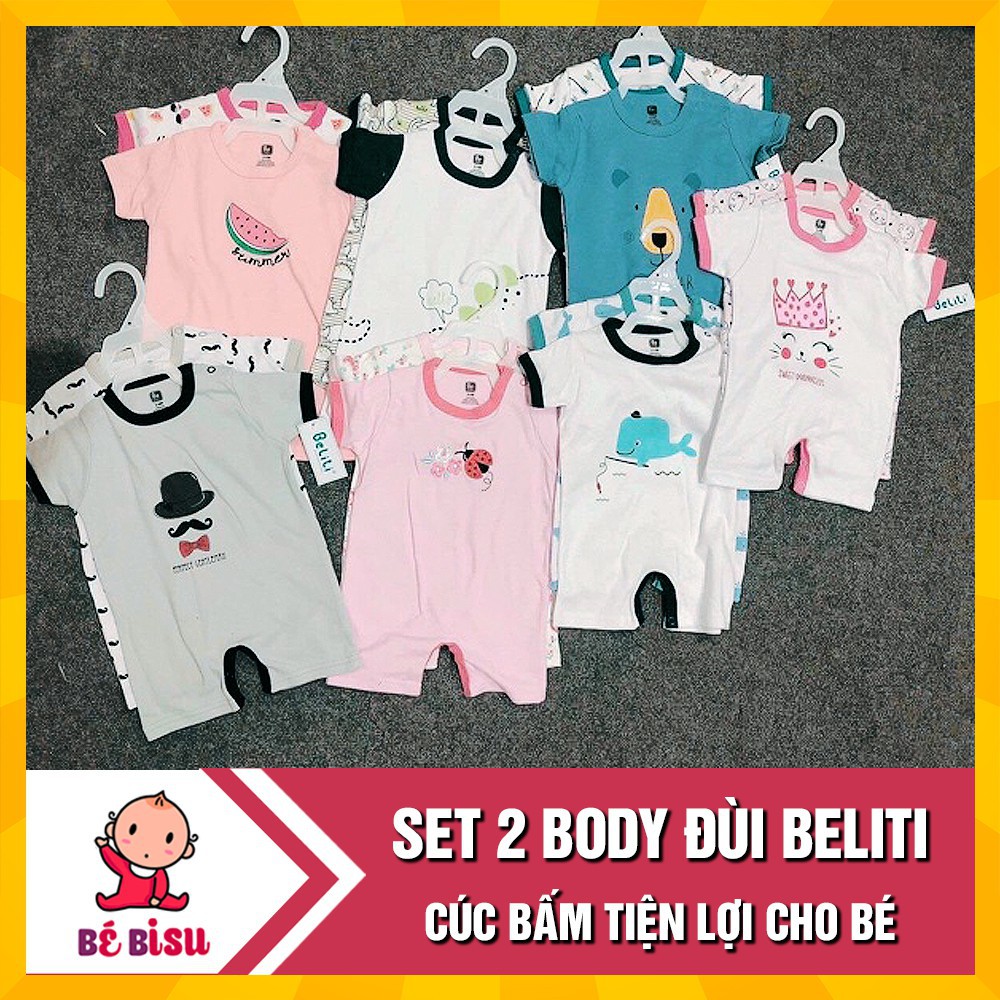 Set 2 Body đùi Beliti cúc bấm cài vai cho bé 0-12 tháng