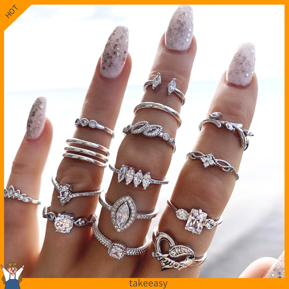 Set 15 NhẫN ĐíNh Đá NhiềU KiểU DáNg Phong CáCh Bohemia