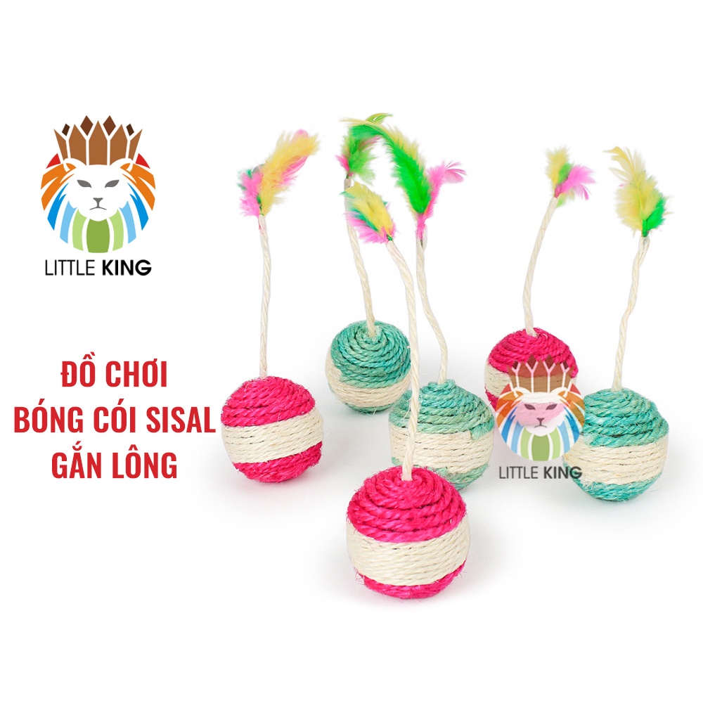 Đồ chơi cho mèo Bóng cói sisal dây thừng lông vũ cỡ to 7cm Little King pet shop