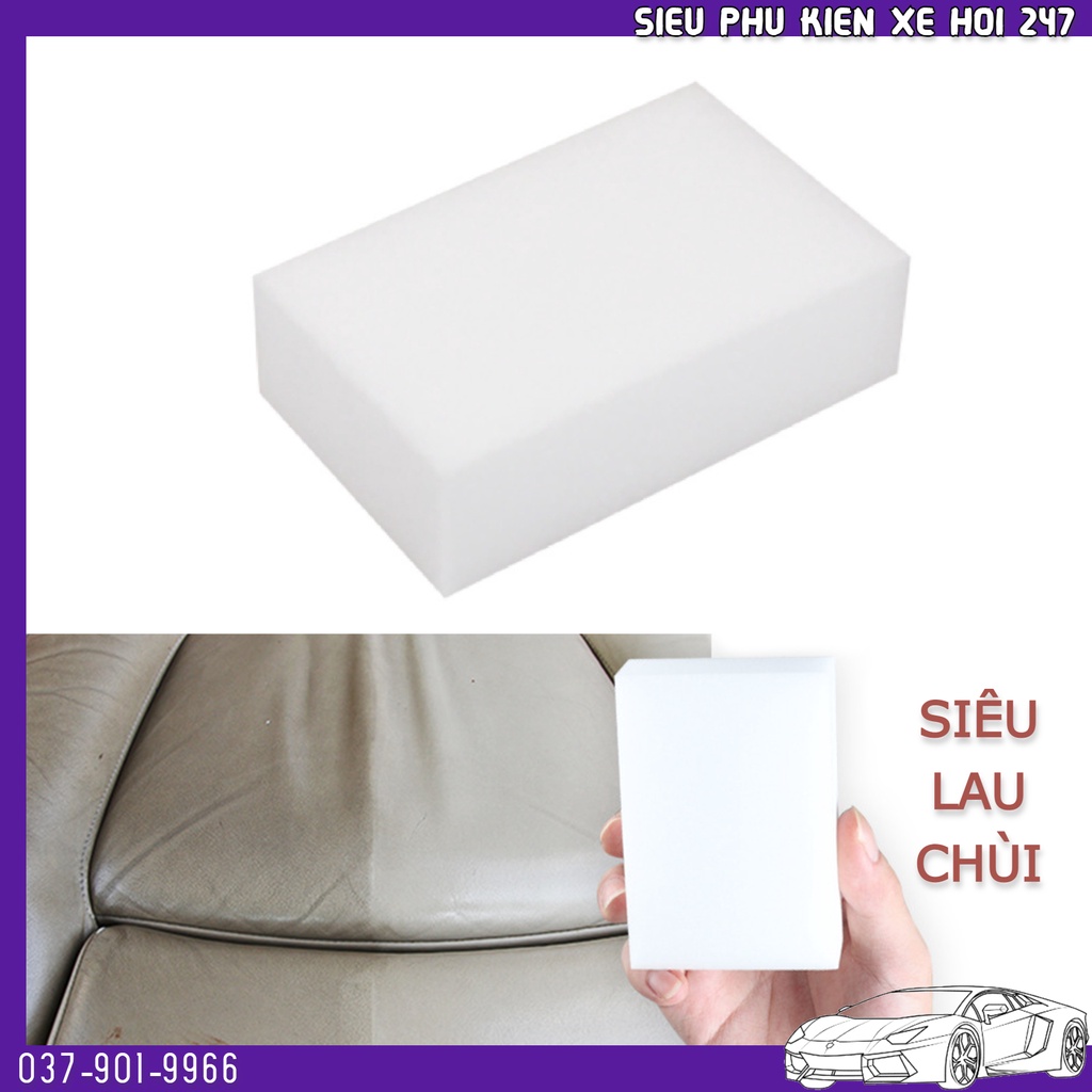 Miếng bọt biển ma thuật lau chùi đa năng cho xe ô tô, nhà bếp siêu thâm hút màu trắng có túi đựng