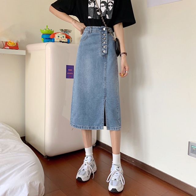 Chân váy jeans dáng dài