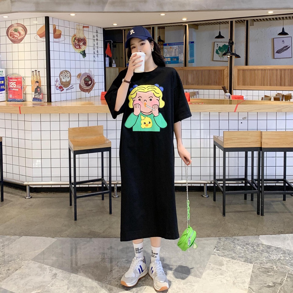 Váy Suông Đầm Suông In Hình Cô Bé Yêu Kẹo From Rộng Dáng Dài Tới 75kg Hot Trending TTDS0315