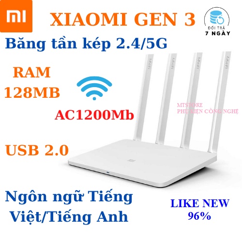 [Bản Anh/Việt BH 12T] Bộ phát wifi Xiaomi Gen 3 AC1200 Mbps  RAM 128MB băng tần kép xuyên tường, router wifi, kích wifi