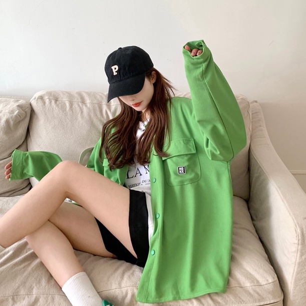 ZHELIHANGFEI Áo Sơ Mi Tay Dài Dáng Rộng Cổ Bẻ Thời Trang Trẻ Trung