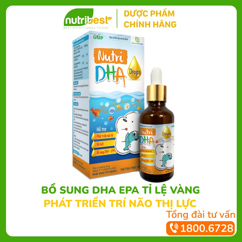Nutri DHA Drop – DHA hương chanh nhỏ giọt - DHA, EPA tỉ lệ vàng giúp phát triển não bộ, tăng cường tập trung trí não