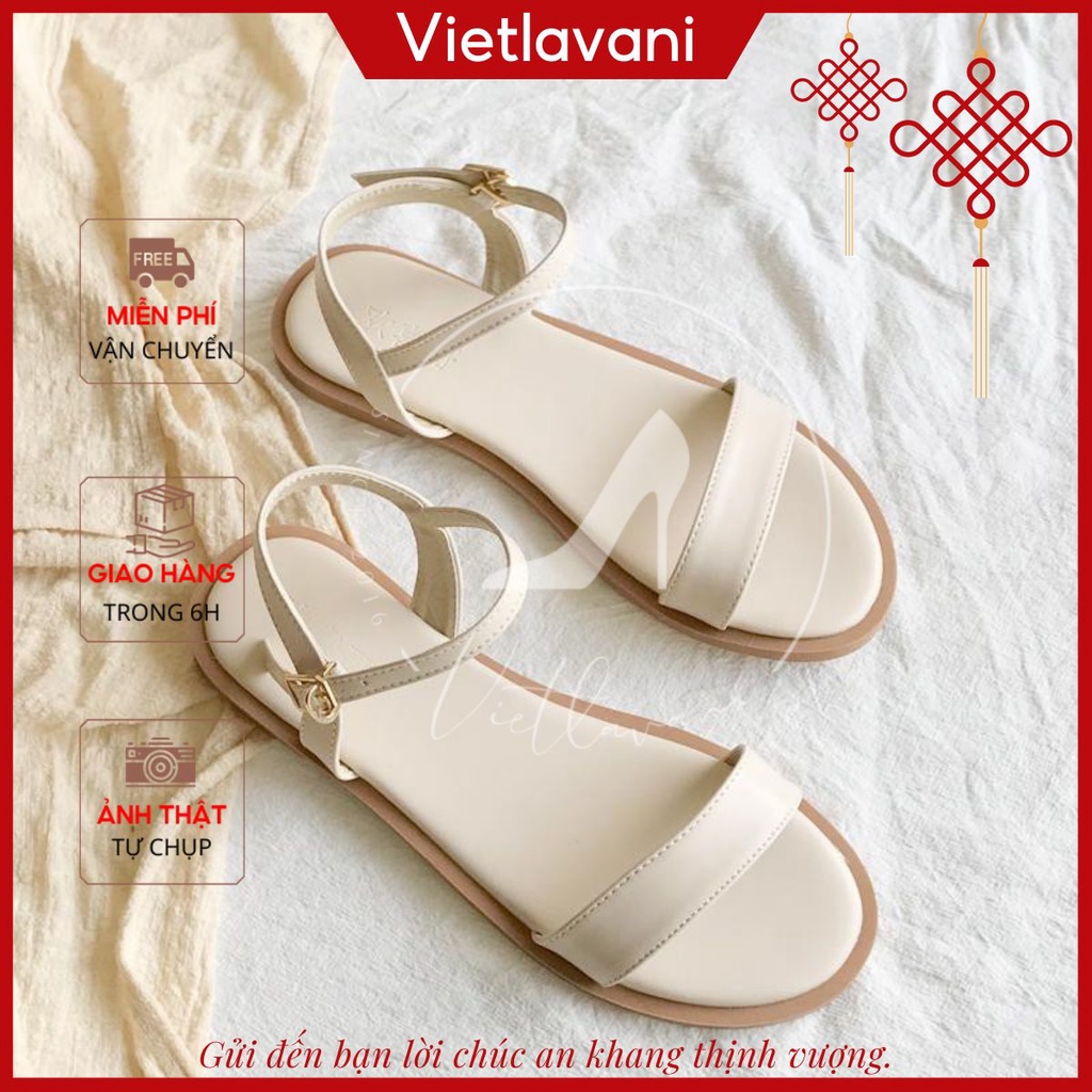 Gìay sandal đế bằng thời trang VIETLAVANI mã S12 mũi hở quai ngang kiểu dáng thanh lịch hàng chuẩn