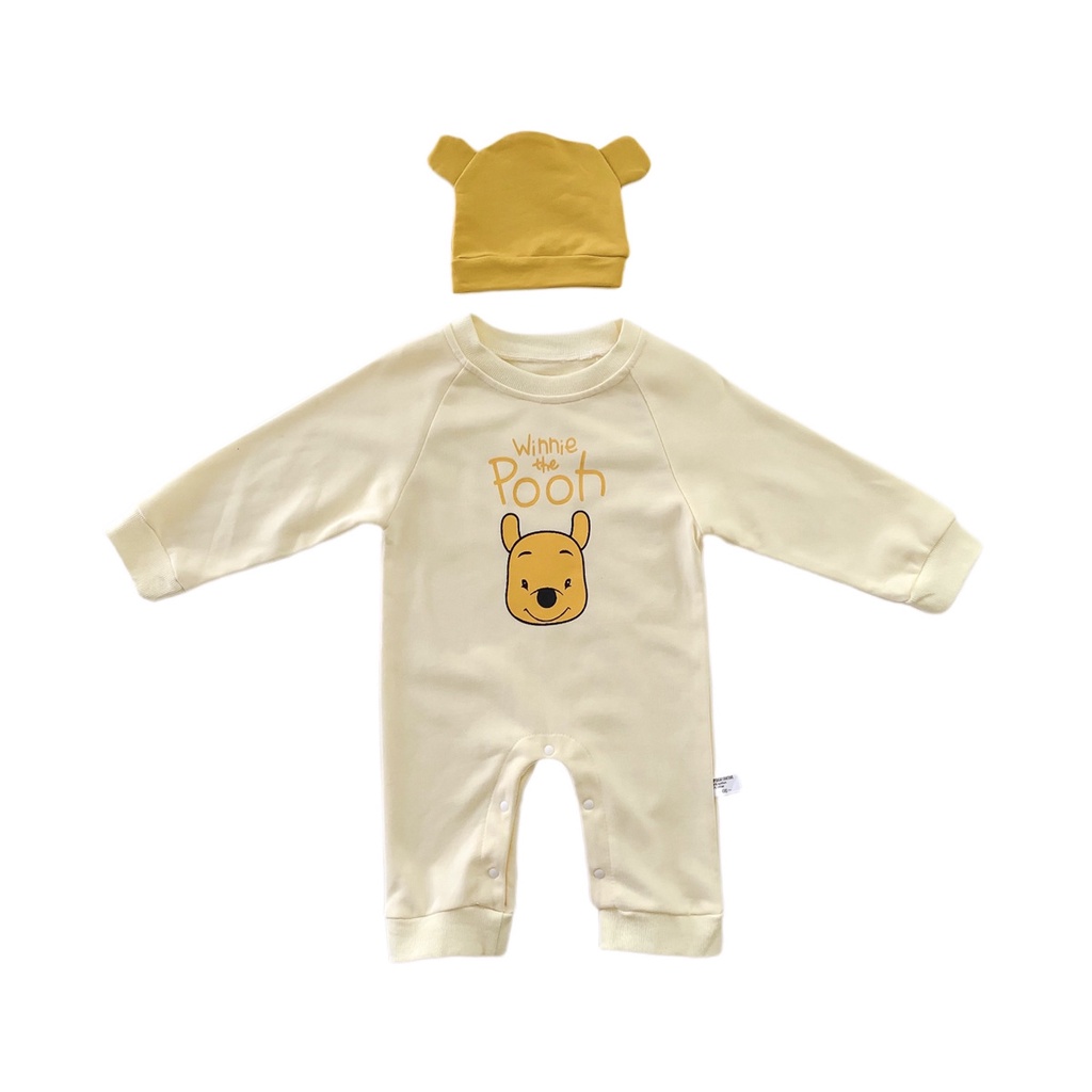 Set áo liền quần in hình Winnie-Pooh hoạt hình cho trẻ sơ sinh 0-24 tháng tuổi