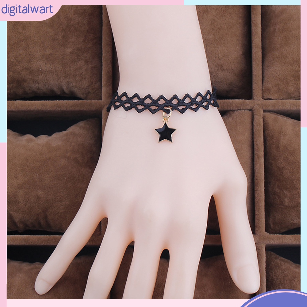 Vòng tay phối ren thiết kế mặt ngôi sao năm cánh phong cách Gothic cá tính trẻ trung dành cho nữ