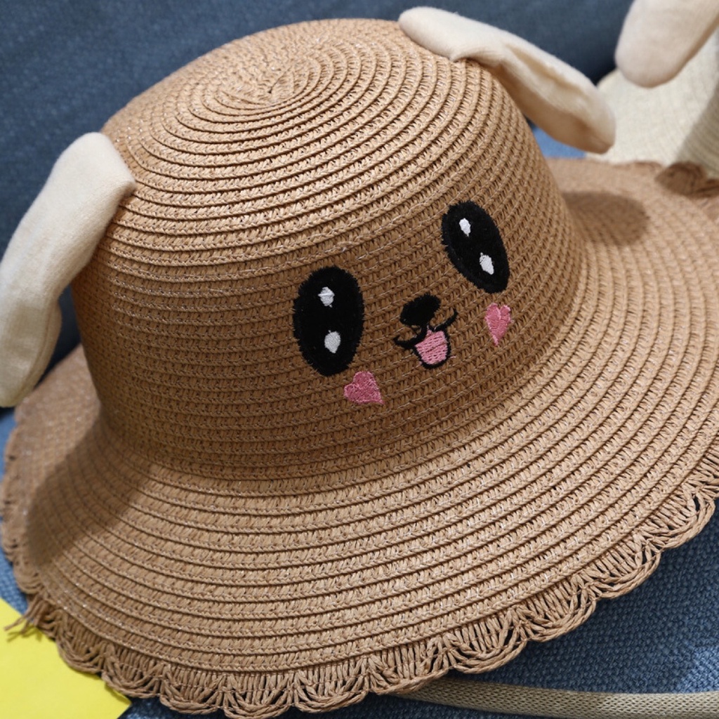 Mũ Cói Tai Thỏ Chống Nắng Có Thể Chuyển Động Tiện Dụng Dành Cho Nữ