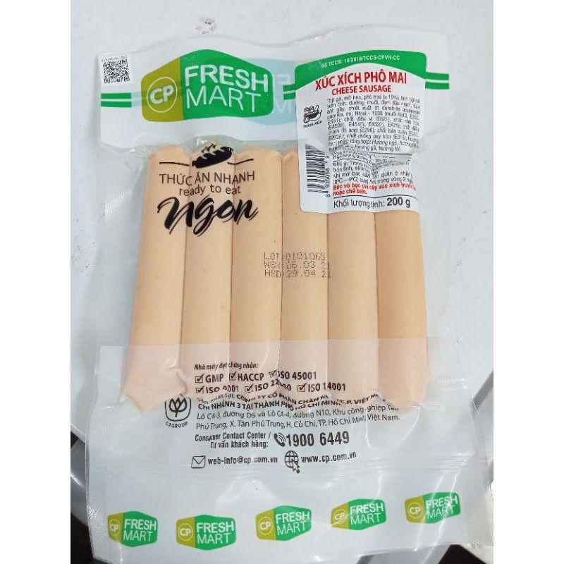 Xúc xích phô mai hiệu CP gói 200g gồm 6 cây/20 viên