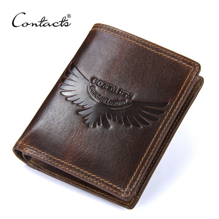 2022 Contac N1258 N1257 - Bảo Hành 2 Năm - Bóp Ví Đứng Ngang Nam Bỏ Túi Da Ngựa Điên Men Wallet Genuine Bò