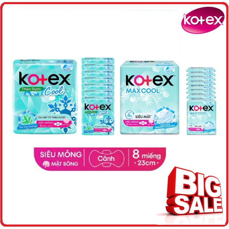 Combo Lốc 8 Gói Băng Vệ Sinh KOTEX Cool Gói 8 Miếng 23cm