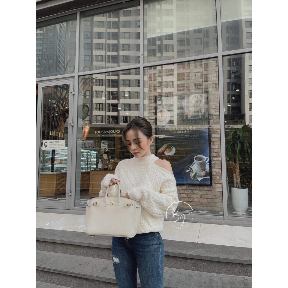 Áo len thừng nữ, áo len lệch vai tay dài form rộng chất len dày dặn mặc mịn phom dễ mặc tông màu trắng xinh Oanh Shop | BigBuy360 - bigbuy360.vn