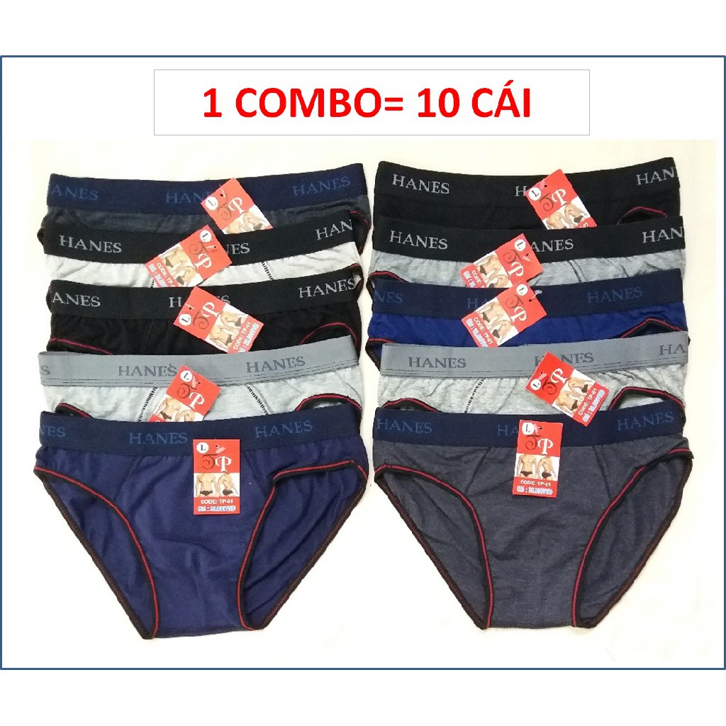 (Freeship) Combo 10 quần lót nam, quần sịp nam cotton - 1 loại lưng H.A.N.E.S (Ảnh thật)