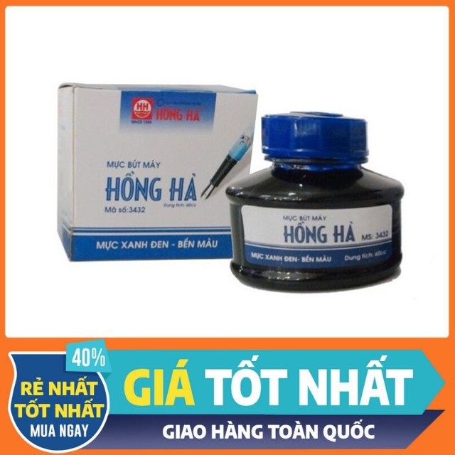 Mực Viết Bút Máy Hồng Hà Xanh Đen - 3432 ( 60ml)- Viết Khô Nhanh - Không Cặn - Không Nhòe - Phù Hợp Với Các Loại Bút Máy