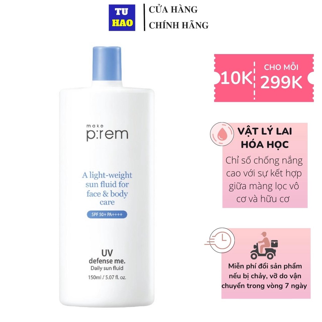 Sữa Chống Nắng Vật Lý Make P:rem UV Defense Me. Make Prem Sun Fluid SPF 50+ PA++++ 55ml