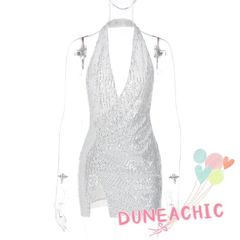 DUNEA Đầm hai dây hở lưng đính kim sa long lanh thời trang quyến rũ dành cho nữ