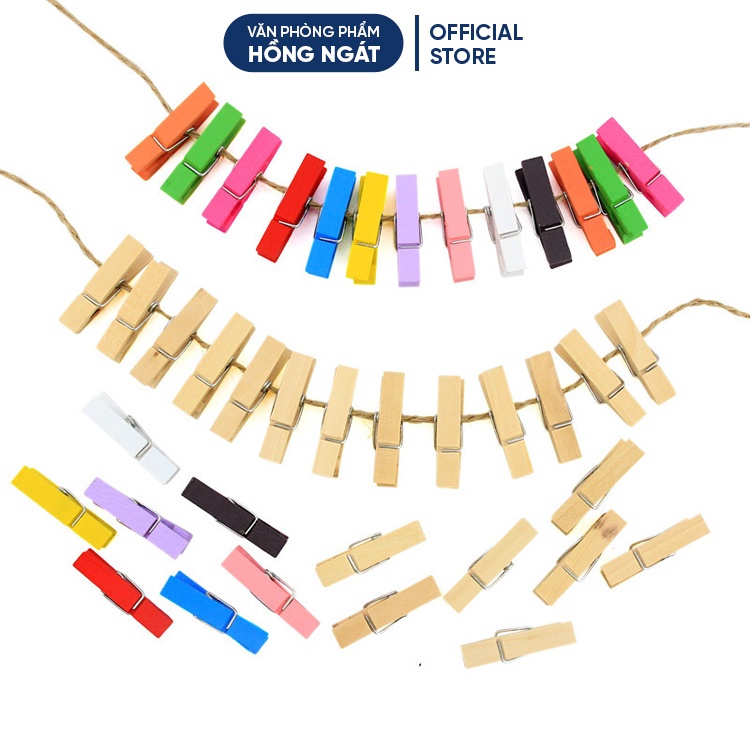 Set 50 kẹp gỗ treo ảnh trang trí mini nhiều màu kích thước 3,5*0,7cm đồ dùng học tập văn phòng phẩm KG02