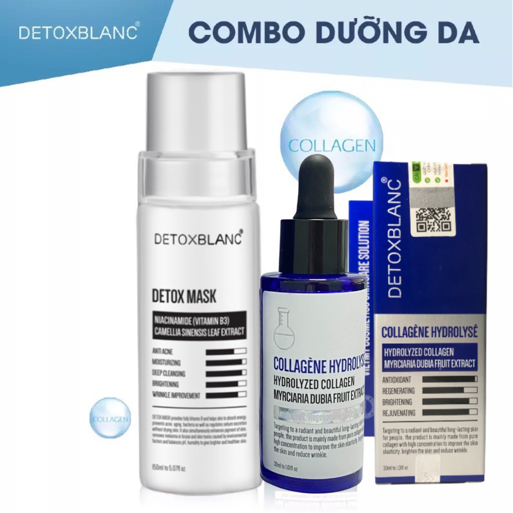 COMBO THẢI ĐỘC NGỪA LÃO HÓA Mặt nạ thải độc + Colagen trắng da DETOX BLANC detox.blanc