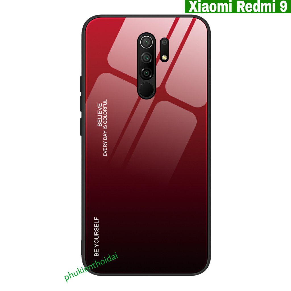 Ốp lưng Xiaomi Redmi 9 mặt lưng kính thời trang đa sắc cao cấp