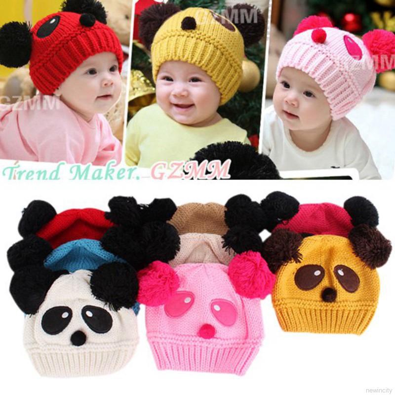 Mũ len hình gấu trúc nhiều màu xinh xắn cho bé