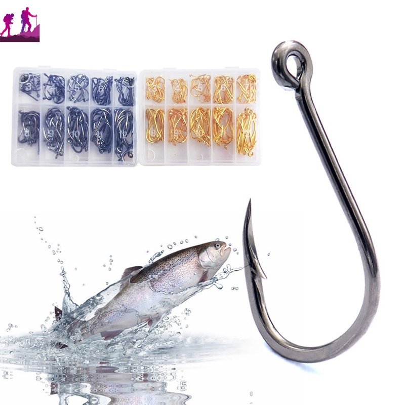 100 Chiếc Móc Câu Cá Size 3#-12# Móc Câu Cá Bằng Thép Không Gỉ Phủ Carbon Cao Cấp