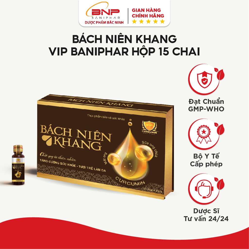 Thực phẩm chức năng bảo vệ sức khỏe Bách niên khang vip BANIPHAR Hộp 15 chai mỗi chai 15ml