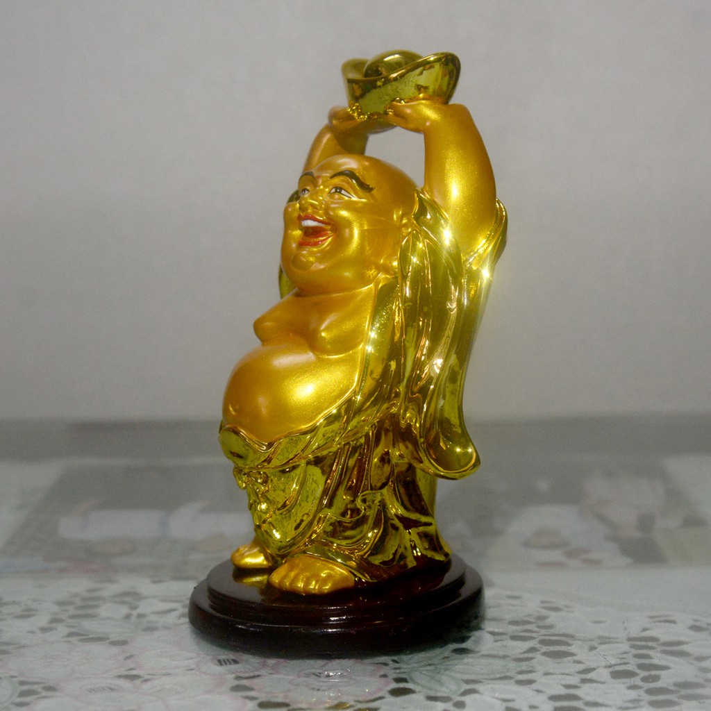 Tượng ngài Di Lặc Bồ Tát nâng thỏi vàng cao 12cm-nhiều mẫu
