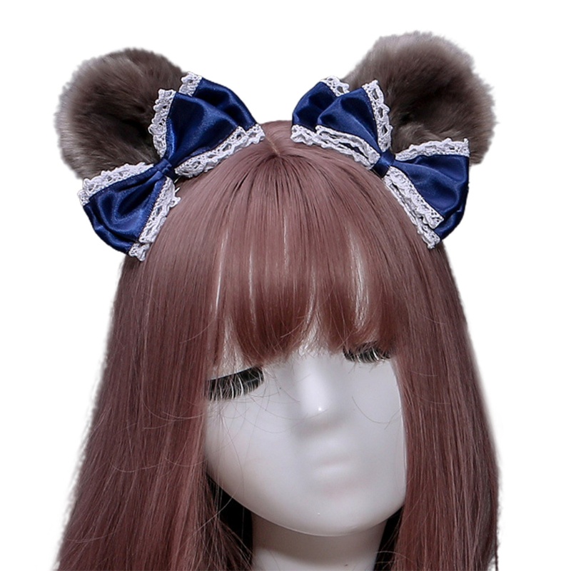 1 Cặp Kẹp Tóc Tai Gấu Bằng Satin Phối Lông Dễ Thương