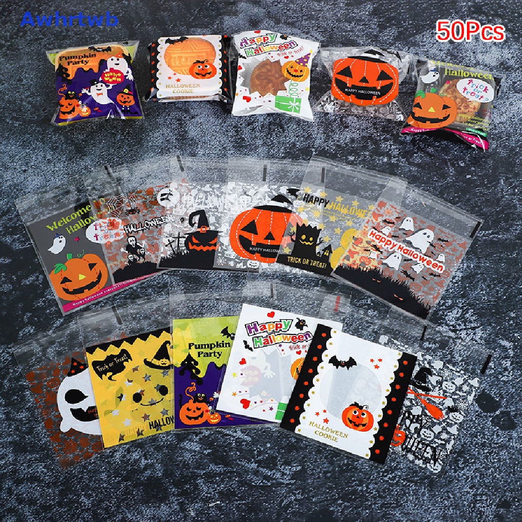 Bộ 50 Túi Đựng Kẹo / Bánh Quy Phong Cách Halloween Mới