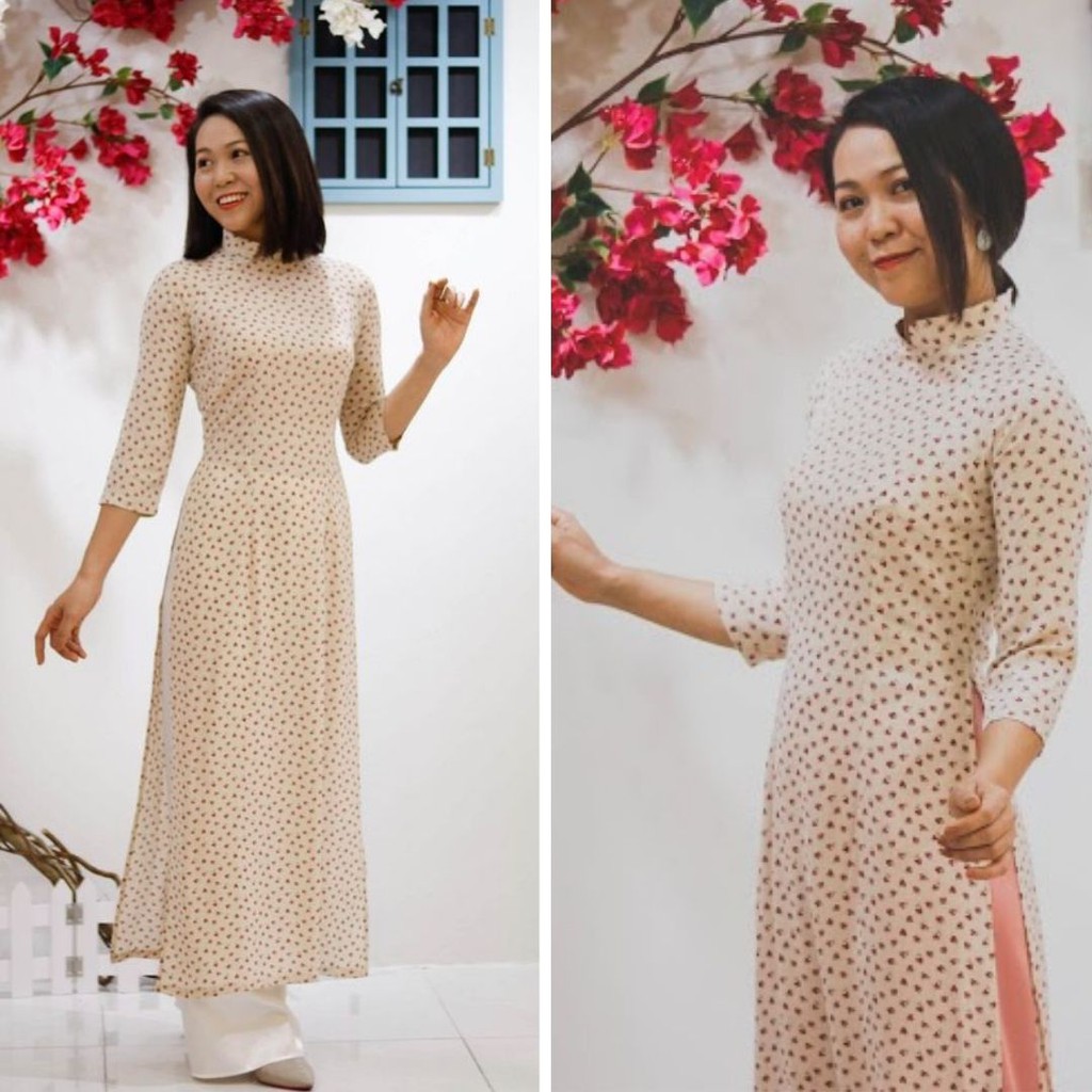 Áo dài truyền thống nữ tính thiết kế vải voan hoa nhí cao cấp