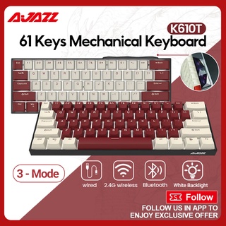 Ajazz K610T 61 phím Bàn phím cơ không dây Three-Mode Mini Wireless Gaming Mechanical Keyboard White Backlight Anti-ghosting Bluetooth Keyboard for PC