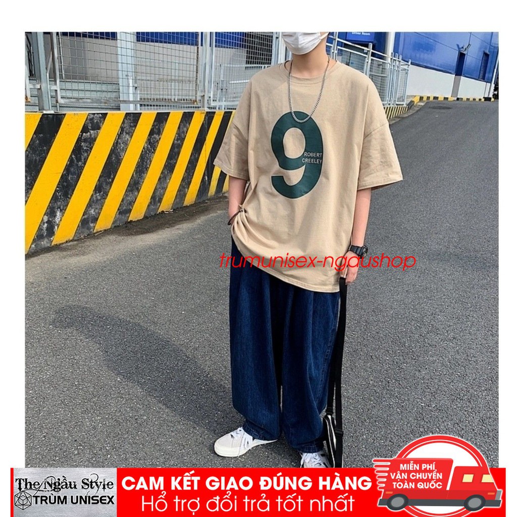 Áo thun form rộng tay lửng nam nữ unisex phong cách hoang dã hàn quốc in số number 9 trumunisex