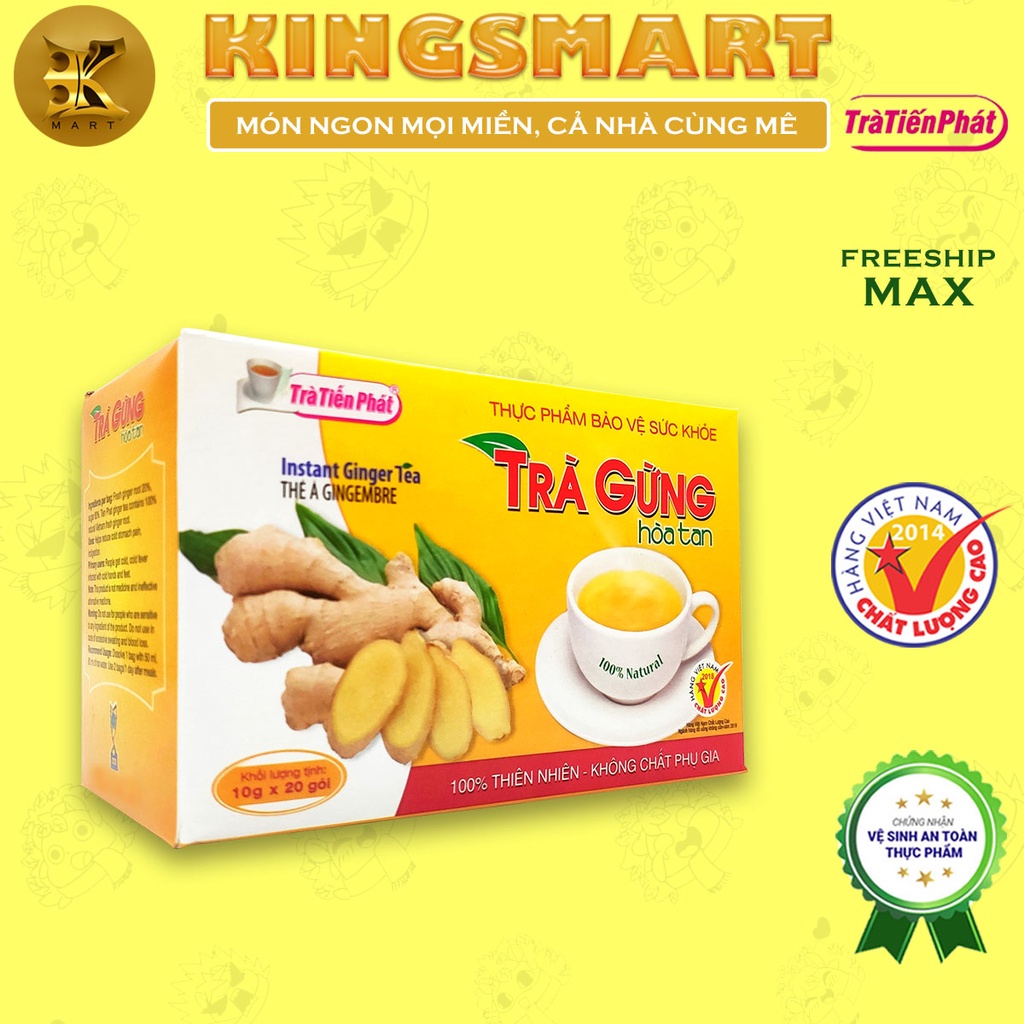 Trà Gừng Hòa Tan 200G TIẾN PHÁT (Hộp 20 Gói x 10G/Gói) Tốt Cho Hệ Tiêu Hóa, Làm Ấm Cơ Thể