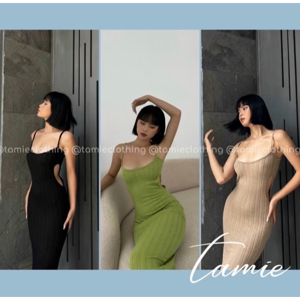 Đầm 2 dây ôm body dáng dài kiểu khoét  2 bên eo cực hot , chất thun gân mềm mịn ly