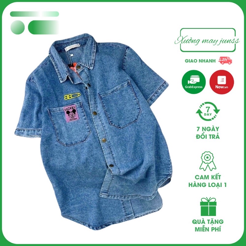 Áo sơ mi Jean nữ cộc tay form rộng. áo bò nữ tay ngắn có túi ngực bò cộc tay với thiết kế sang chảnh
